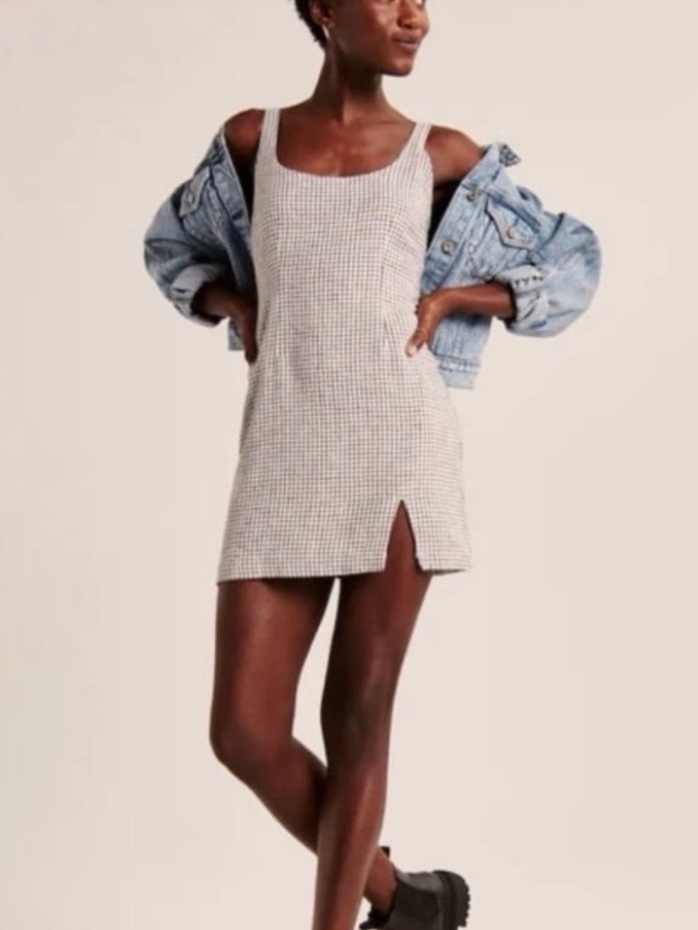 Abercrombie & Fitch 90s Gingham Print Linen Blend Mini Dress
